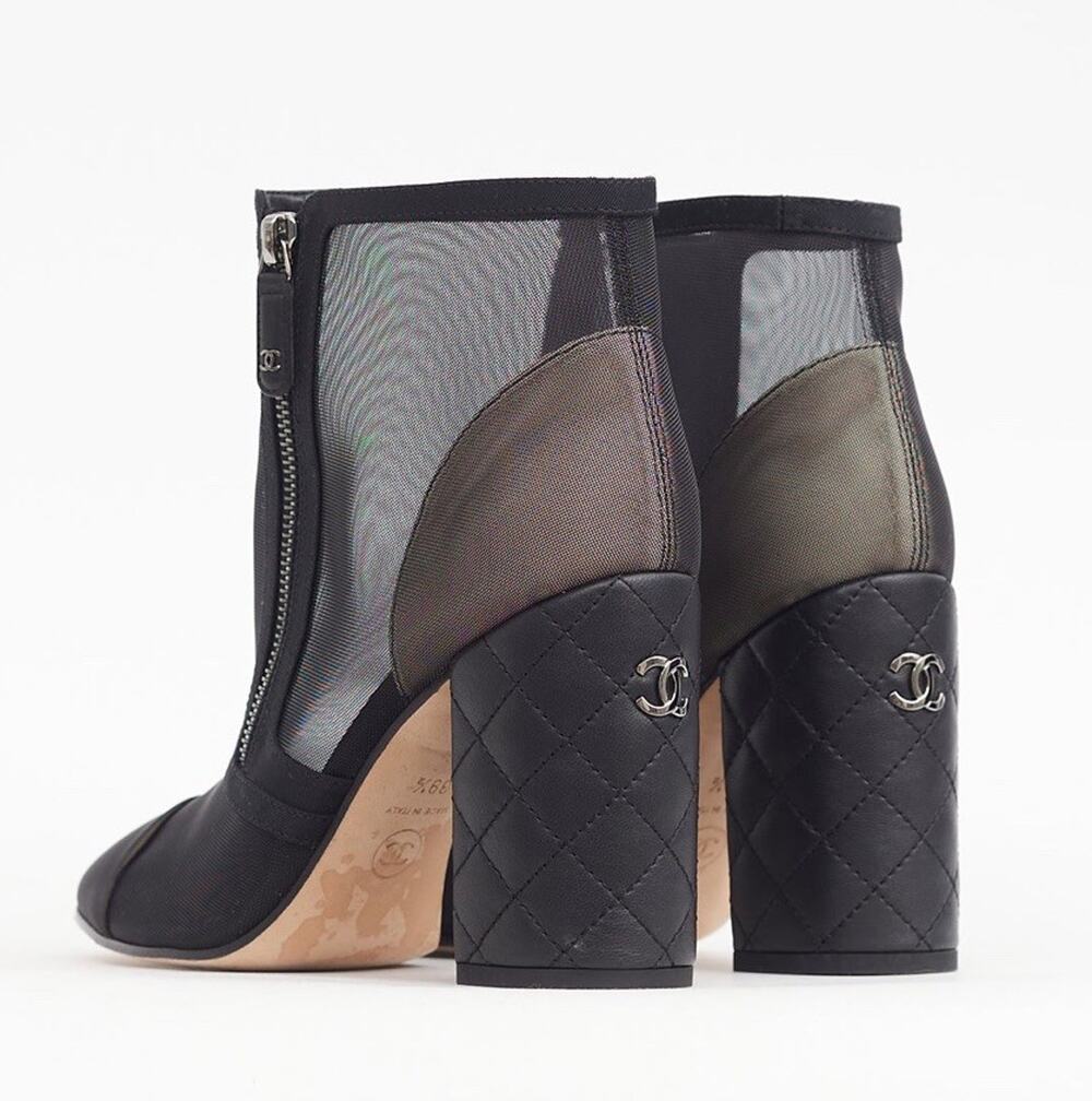 Chanel Cruise 2020 Mesh Quilted CC Ankle Boots Black Beige EU 41 US 10